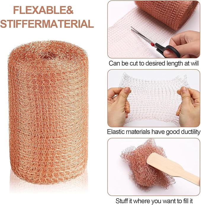 Copper Mesh Rodent Control, 5 in x 50 ft Wire Screen Roll for Mice Rat Rodent, Bat & Snail, Copper Mesh Roll for Weep Hole Filler, DIY Pest Blocking for Home and Garden