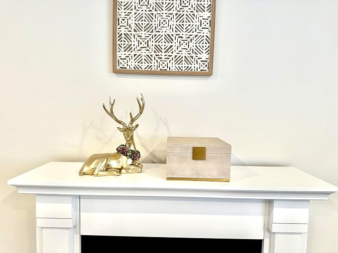 Ivory Shagreen Square Decorative Organizer for Home Decor - Faux Leather Storage Jewelry Box - Men's Accessories, Women's Cosmetic Shelf Organizer (Ivory, 9.8x9.8 inch)