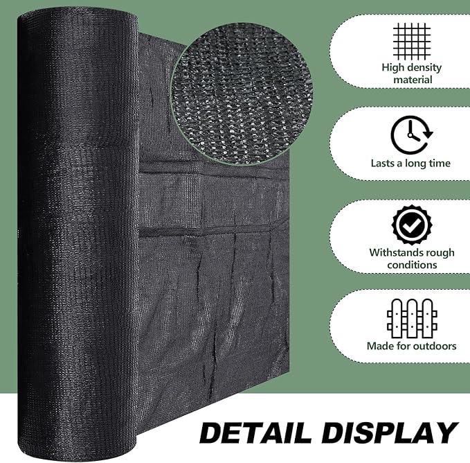 6 x 150 ft Shade Cloth Black Shade Cloth Roll for Covering Garden 70% Mesh UV Resistant Net with Ties for Patio Outdoor Greenhouse Fence Flower Plant Cover Canopy