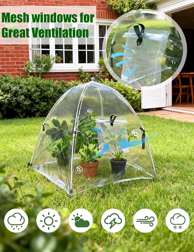 2 Pack Plant Covers Freeze Protection, Winter Plant Covers with Stakes, Clear Outdoor Garden Frost Cover, Portable Plant Flowers Mini Greenhouse Cover for Outdoor & Indoor Use
