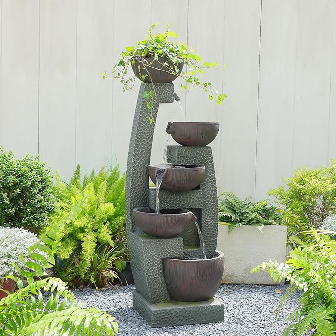 Bumilgar 47.5" H Water Fountain Outdoor with LED Lights & Pump, 5-Tier Cascading Outdoor Fountain for Garden,Patio,Porch,Backyard,Home Art Decor Gifts for Housewarming