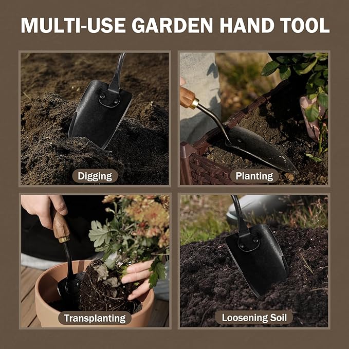 ROYTOA Garden Hand Trowel, Heavy Duty Stainless Steel Garden Shovel with Walnut Handle, Small Gardening Tools for Planting, Digging and Wedding