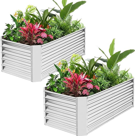 Galvanized Raised Garden Bed Kits, 2 Pack Metal Planter Box Outdoor, 4x2x1.4ft Rectangular Steel Planter Bed for Vegetables, Fruits, Flowers, Herbs(Silver)