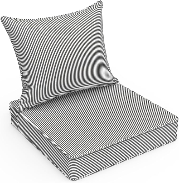 LVTXIII Outdoor Deep Seat Cushion 22"x22"x4" Patio Seat and Back Cushion Set Seasonal Chair Cushion for Dining Arm Chairs, Wicker Chairs and Garden Furniture Decoration, Strip Grey