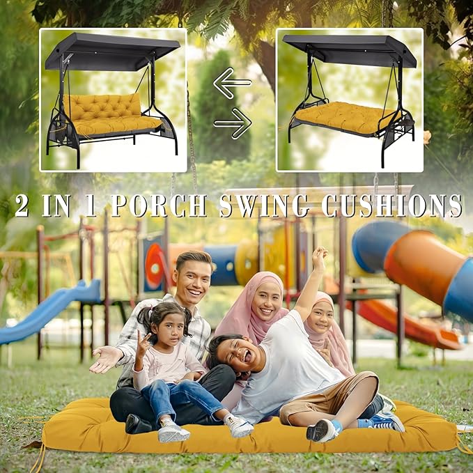 Porch Swing Cushions Waterproof Outdoor Replacement Cushion with Backrest Thicken 5" Bench Cushions Applicable to Patio,Outdoor,Backyard and Garden(Yellow 48×40×5inch)