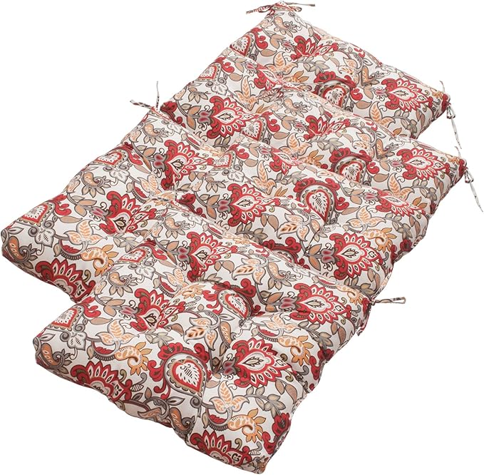 Magpie Fabrics Indoor/Outdoor Tufted High Back Chair Cushion Set of 2, Waterproof Deep Seating Rocking Chair Outdoor Chaise Lounge Sun Lounger Chair Cushions(Botanical Red Orange)