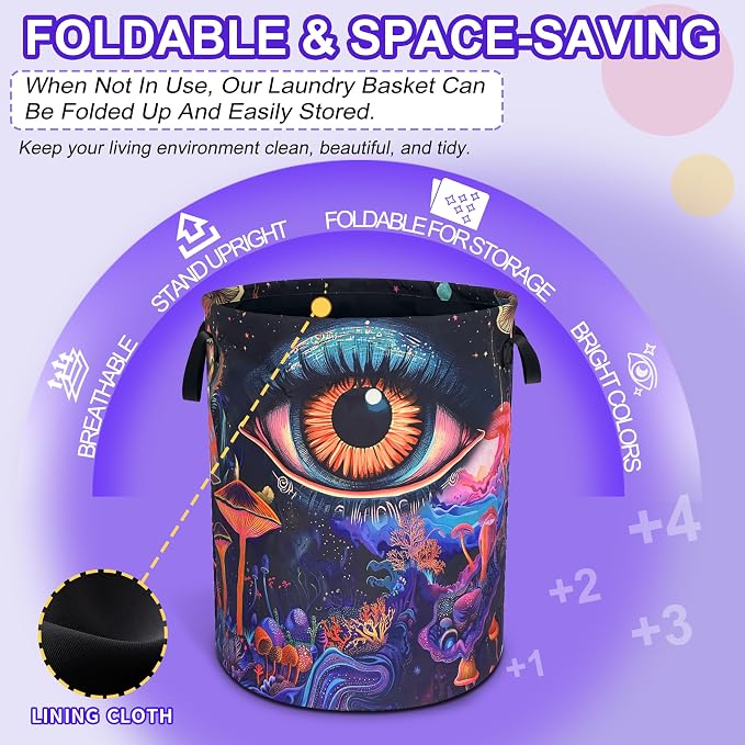 Abstract Eyes Mushrooms Laundry Basket Foldable Oxford Cloth 18.9 x 16.5 In