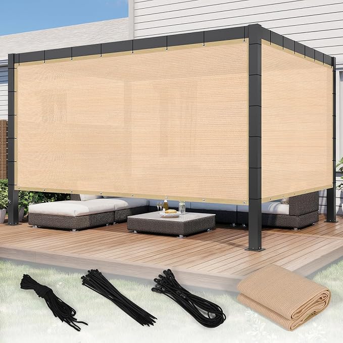 90% Shade Cloth with Grommets, 10 x 10 FT Sun Shade Tarp Pergola Shade Cover Canopy, UV Block Privacy Sun Screen for Outdoor, Patio, Garden, Porch and Deck, Beige