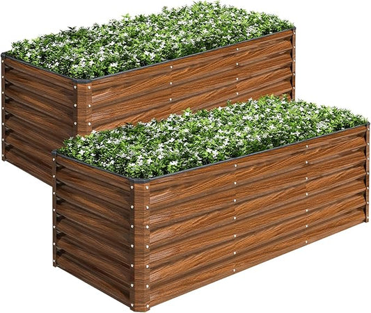 SnugNiture 2-Pack 6x2x2FT Galvanized Raised Garden Bed Kit, Metal Planter Box for Planting Plants Vegetables, Brown