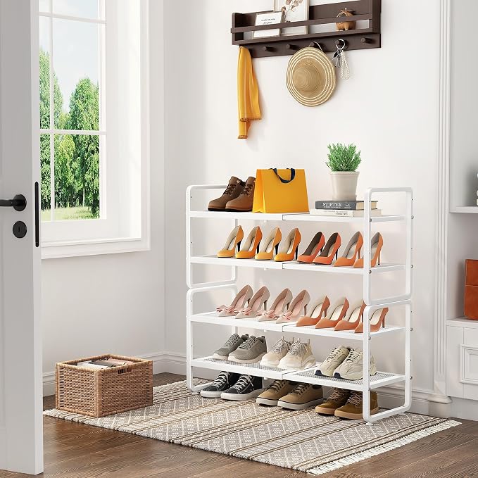 Expandable Metal Shoe Rack for Closet, Entryway & Garage, 4-Tier, White