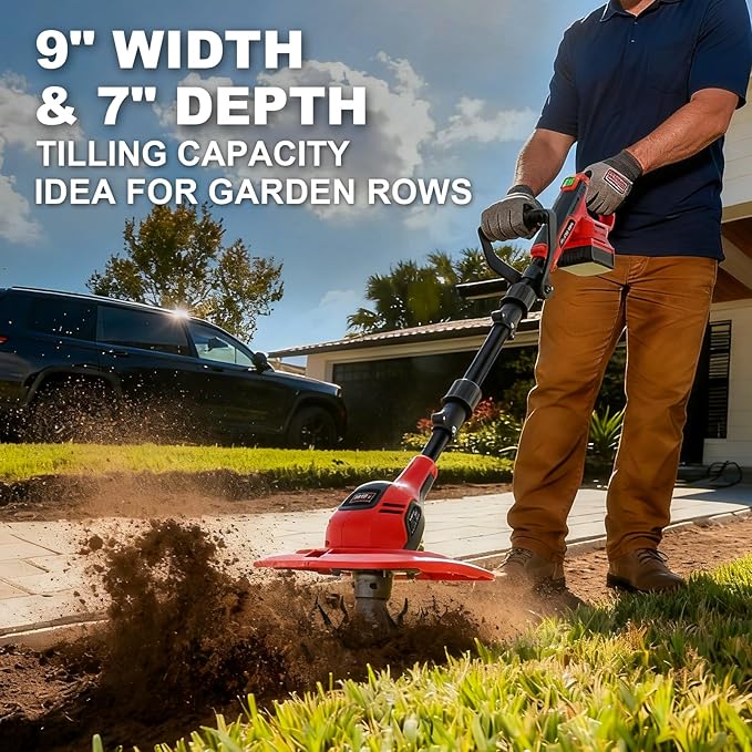 Cordless Tiller Cultivator 9-Inch Width 7-Inch Depth, Compatible with Milwaukee 18V, Battery Powered Garden Cultivator for Garden Flower beds, Tool Only-Battery & Charger not Included