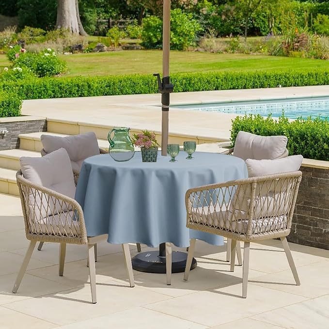Outdoor Tablecloth Wrinkle-Free Stain Resistant Waterproof Polyester Fabric Table Cover with Zipper Umbrella Hole for Picnic/Party/Dinner/Patio Garden(70inch Round,Zippered,Blue Fog)