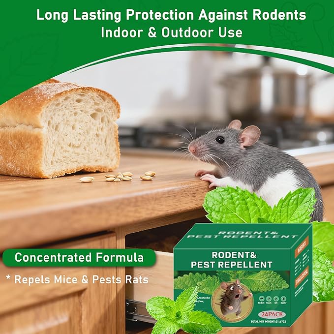 24 Pack Natural Mice Repellent Balls for Home - Peppermint Oil, Family & Pet Safe Rodent Deterrent for Indoor Outdoor Use, Garage, Garden, Caravan - Long Lasting Insect Repellen