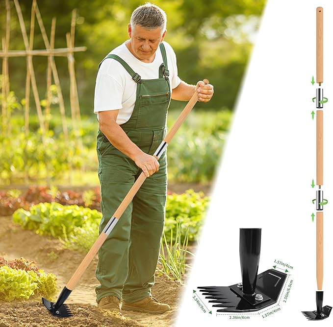 Weed Puller Tool with Long Bamboo Handle, 2 in 1 Garden Hoe&Manual Weed Remover, Weed Rake&Grabber, Gardenia Heavy Duty Uprooting Tool for Yard, Lawn and Garden, 49Inch ﻿