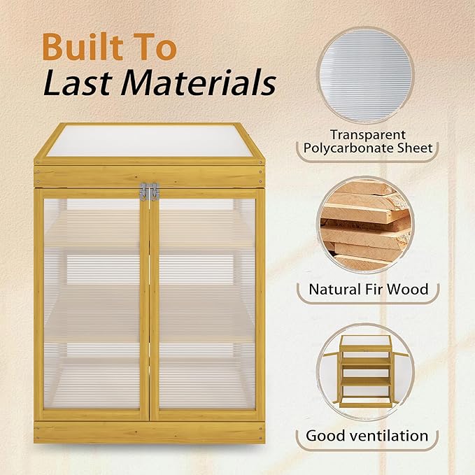 Greenhouse Wooden Cold Frame Greenhouse, Garden Portable Mini Greenhouse Cabinet,2-Tier Wooden Cold Frame Garden Greenhouse with Transparent Polycarbonate Sheet, Keep Plant Warm Enough (Brown)