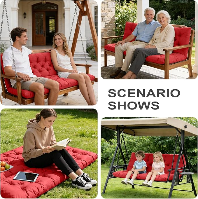Porch Swing Cushions,Outdoor Cushions 3 Seater Replacement with Backrest, Waterproof Thickened Bench Cushion with Ties for Porch, Patio,Outdoor, Backyard and Garden (Red 40 * 40 in)