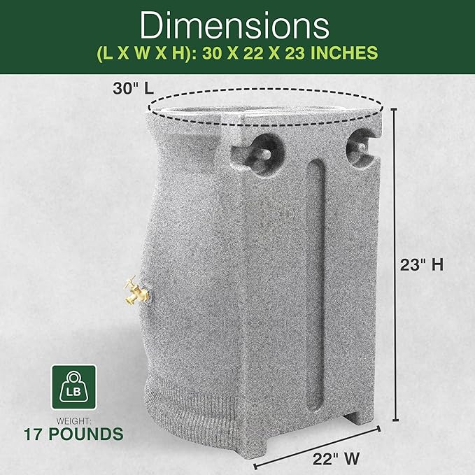 Good Ideas Rain Wizard 50 Gallon Rain Saver Barrel Water Storage Urn with Planter Space and 2 Brass Spigots, Light Granite (4 Pack)