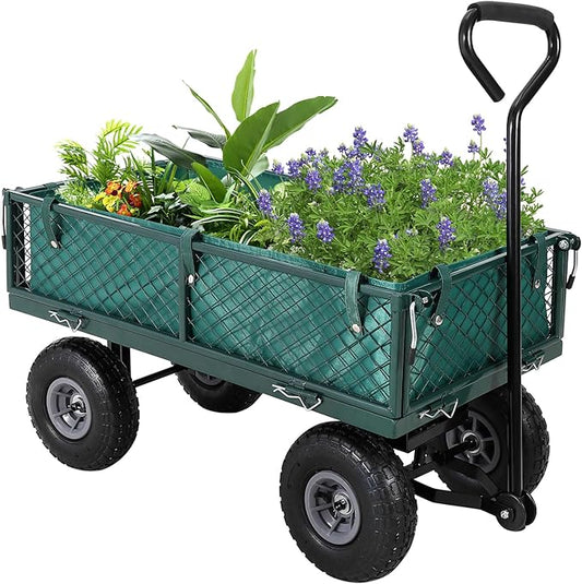 GarveeLife Heavy Duty Steel Garden Cart Folding Utility Wagon with Removable Cart Liner, 500 LBS Capacity