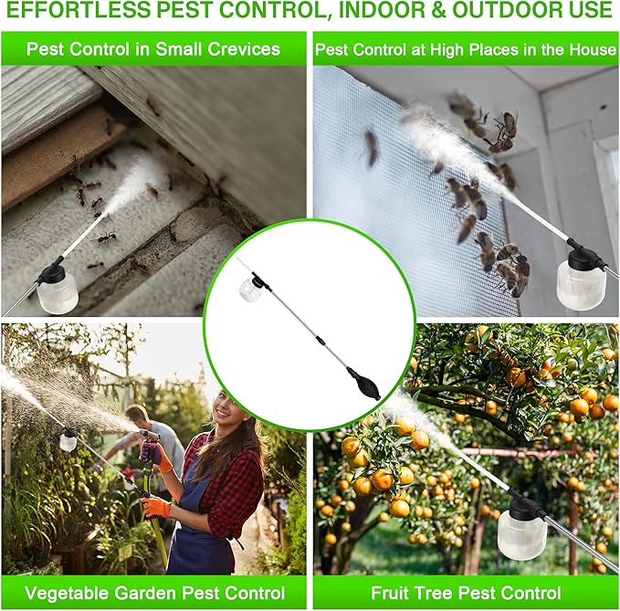 Qualirey Diatomaceous Earth Powder Duster, Extendable 16.5" to 26.2" Bulb Sprayer Pesticide, Powder Duster for Pest Control with 8.8OZ Bottle, Garden Sprayer for Organic Gardening Agricultural Supply