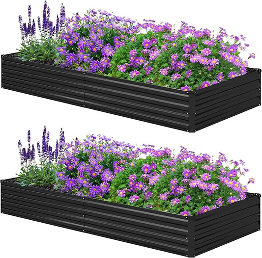 Foxlang 8x4x1ft(2 Pack) Galvanized Raised Garden Bed,Outdoor Planter Box Metal Patio Kit Planting Bed for Vegetables Flowers Herb,Black