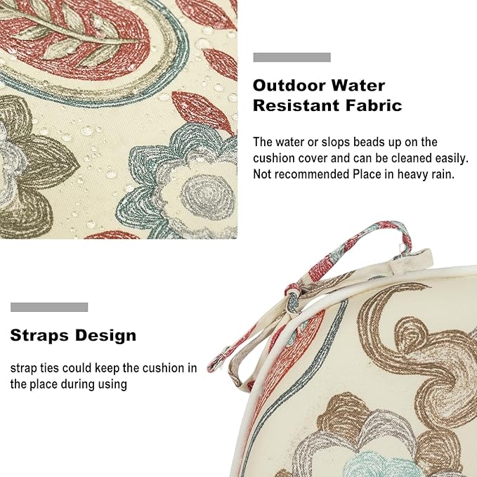 DYTXIII Set of 2 Outdoor Chair Cushions with Ties, Water Repellent Patio Chair Pads 17"x 16" for Outdoor Furniture, Round Corner Seat Cushions for Garden Yard Kitchen Paisley Vintage