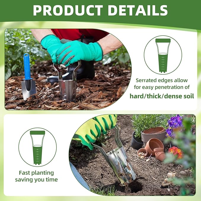 Lothee 3 Pcs Bulb Planter Tool Set with Depth Markers Non Bending Steel Bulb Planter Digger Garden Transplanter with Comfortable Wood Handle for Planting Tulips Dahlias and Lilies