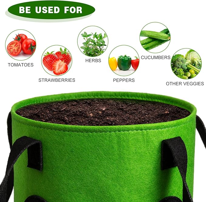 Homyhoo 2 Pack Green Upside Down Tomato & Herb Planter, Outdoor Hanging Durable Aeration Fabric Strawberry Planter Bags