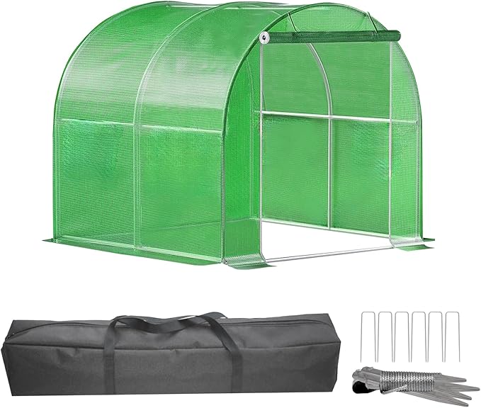 Hoop Greenhouse - Walk-in Greenhouse Kit for Outdoor Gardens, 4x8 FT with Reinforced Frame & PE Cover