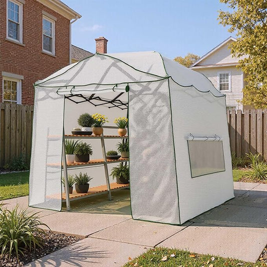 8.5 x 7 ft Pop-up Greenhouse, Walk-in Green House for Indoor Outdoor, Plant Garden Green House with Zippered Doors, Screen Windows, Heavy Duty Frame and Weather-Resistant Durable PE Cover