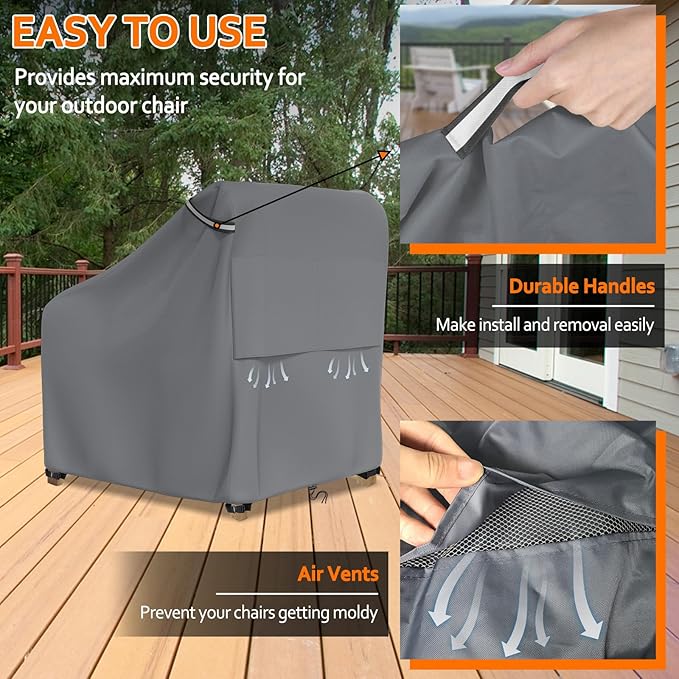 STARTWO Patio Outdoor Chair Covers 2 Pack, Outdoor Furniture Covers Waterproof adapter for Lawn Lounge Seat, Wicker, Swivel, Adirondack, Rocking Chairs, 37.5W x 39D x 38.5H inch, Grey