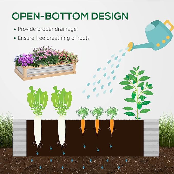 Raised Garden Bed with Polycarbonate Greenhouse, Wooden Garden Cold Frame Greenhouse, Flower Planter Protection, 48" x 24" x 32", Natural