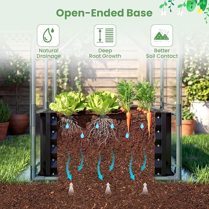 HAPPYGRILL 4 x 2 x 3 FT Galvanized Raised Garden Bed with Cover, Metal Elevated Planter Box with Dual Roll-up Windows for Vegetables Herbs Flowers, Mini Greenhouse for Outdoor Patio Balcony (Black)
