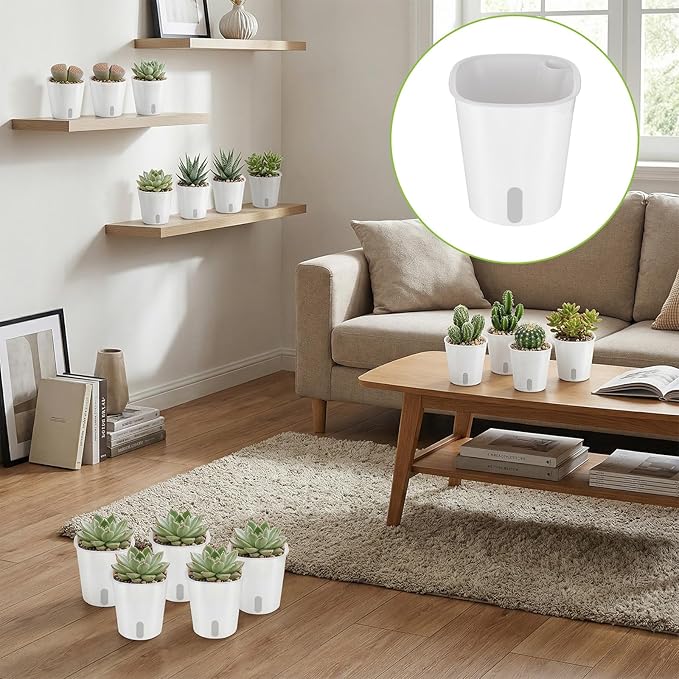 20 Pcs 3 Inch Self Watering Pots Self Watering Planters for Indoor Planters Plastic Garden Flower Pots with Level Indicator Vents