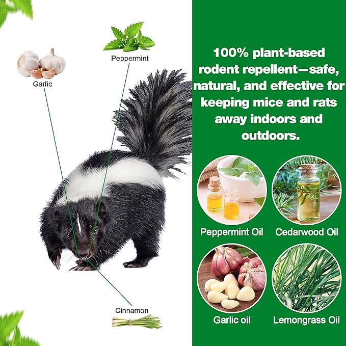 24 Pack Skunk Repellent Outdoor - Raccoon Repellent for Indoor Outdoor, Natural Peppermint Oil Skunk Rodent Safe for Pets & Kids Repels Skunk Raccoon