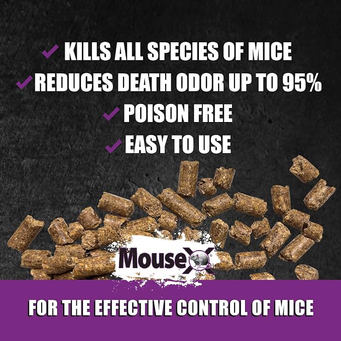 MouseX Rodent Control Bait Trays for Rats & Mice – Poison Free, Pet Safe | Indoor & Outdoor Use Pellets |3 oz Trays - 4 Pack