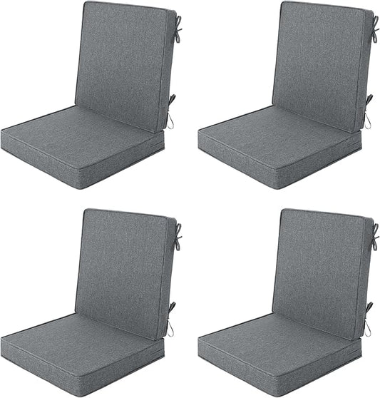 Outdoor Chair Cushions, Water-Resistant & Fade-Resistant, Patio Furniture Lawn Dining Chair Seat Replacement with Mid Back, Ties Zipper, Removable Cover, 18 x 16.5 Inch, Set of 4, Dark Grey
