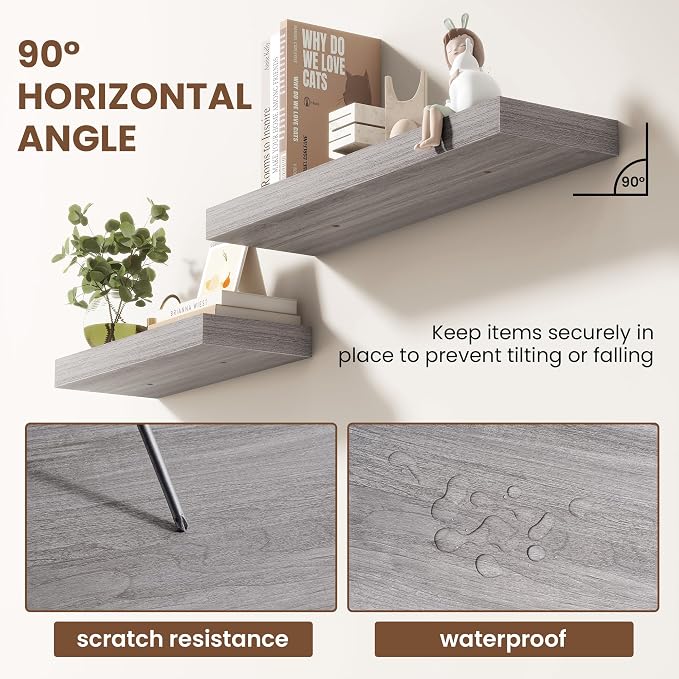 Acovy 55 Inch Floating Shelves for Wall 1 Pack, 55" Wall Shelves for Books, Storage, Decor, Wall Mounted Floating Shelf with Invisible Brackets for Kitchen, Living Room, Gray