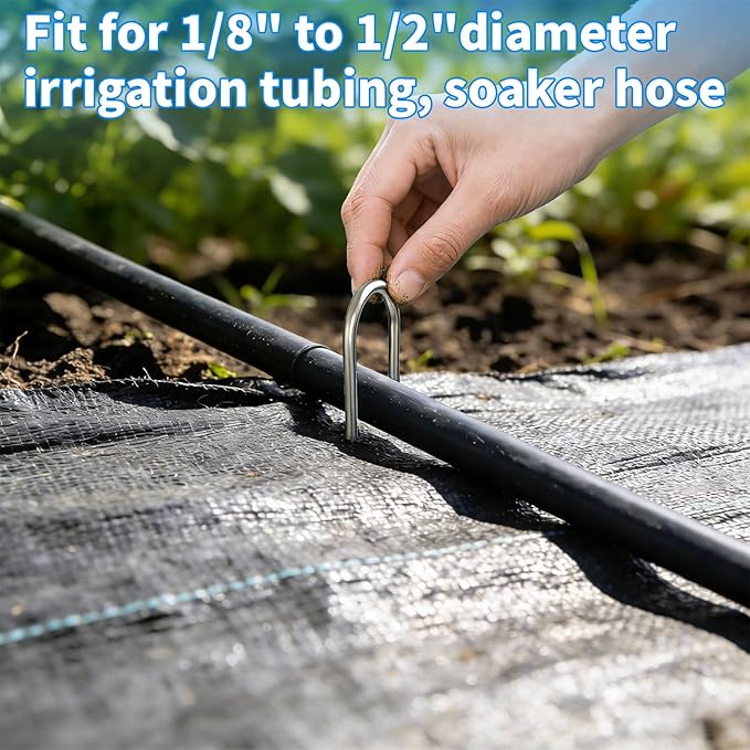 MySit 200 Pack 4 Inch Garden Stakes, Galvanized Drip Irrigation Stakes U Shaped Landscape Staples Ground Stakes for 1/8" to 1/2" Soaker Hose,Irrigation Tubing, Garden Hose, Weed Barrier