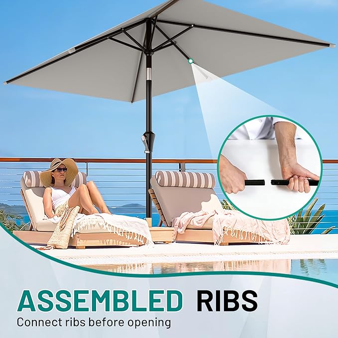 AreShark 6.5' x 10' Rectangular Patio Umbrellas for Outdoor, Outdoor Table Umbrella, Large Outdoor Patio Umbrellas with 6 Sturdy Ribs for Pool, Garden, Deck & Market (Light Gray)