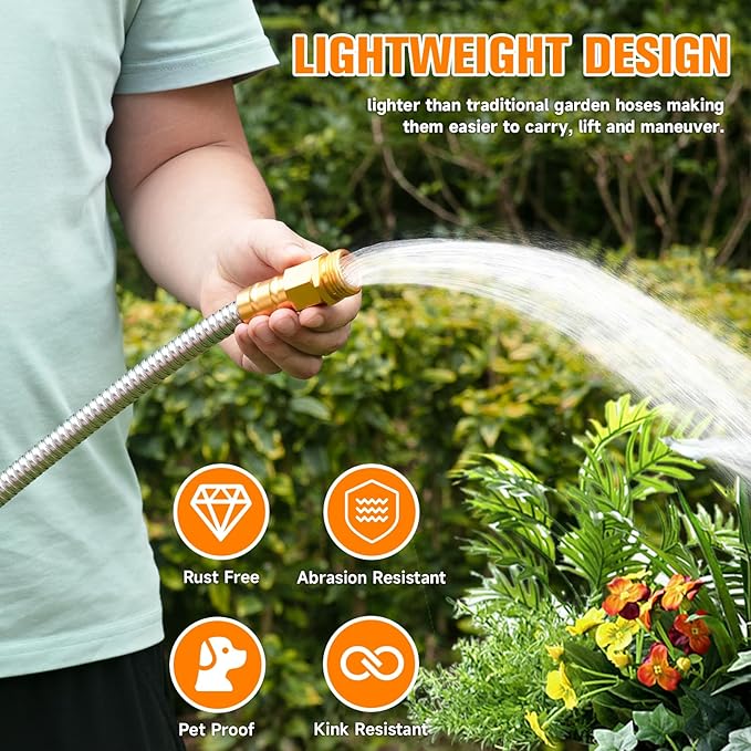 Rosy Earth Garden Hose 5 FT, 304 Stainless Steel Metal Water Hose, Heavy Duty Flexible Leader Hose, Short Water Hose Kink Free Hose for Rv, Outdoor, Yard, No Bite, Leak proof and Durable