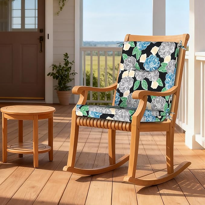 DYTXIII Outdoor High Back Chair Cushions Set of 2, 44x20 in Water Repellent Patio Seat Cushions with Elastic Sponge, All Weather Cushions for Rocking, Dining Chairs, Patio Furniture - Peony Garden