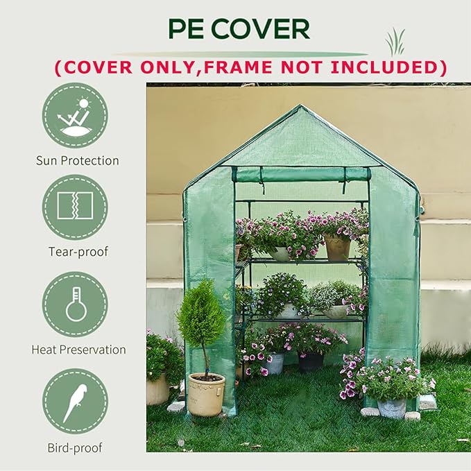 Purlyu Walk-in Greenhouse Replacement Cover with Roll-Up Zipper Door -56x56x76 inch PE Greenhouse Cover for Outdoor Plant Gardening Plants Cold Frost Protection Wind Rain Proof(PLGH002PECC)