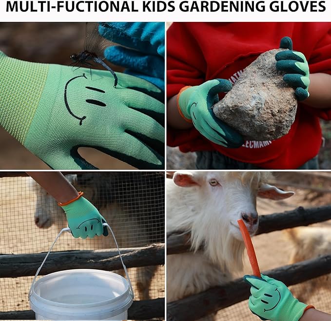 Kids Gardening Gloves for Ages 2-12 Toddlers, Youth, Girls, Boys, Children Garden Gloves for Yard Work (Size 3 for 5, 6 Year Old)