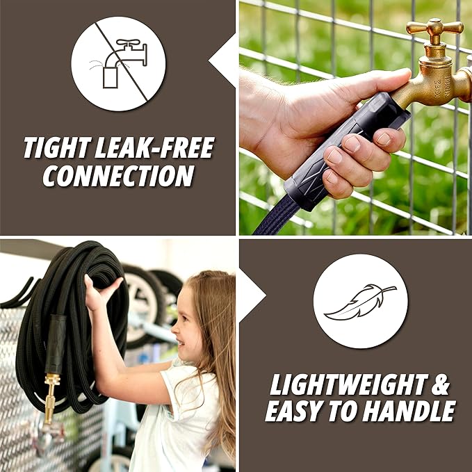 Hydrosteel PRO 50 Ft Metal Garden Hose with Nozzle, Water Hose Made from Heavy Duty 304 Stainless Steel, Flexible, Lightweight, Brass Crush Resistant Fittings, Non Kinking, 5/8” Diameter, 600 PSI