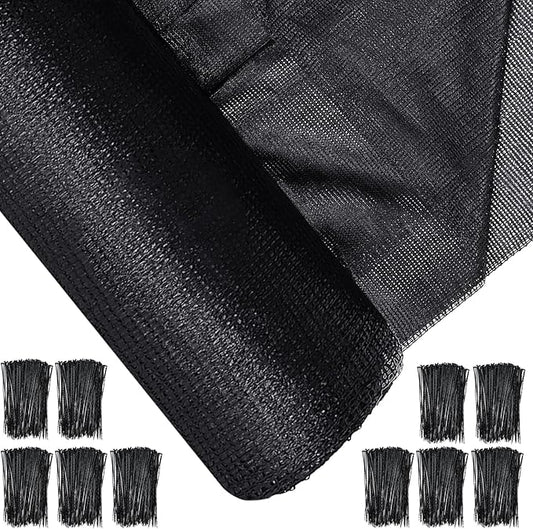 6 x 300 ft Black Shade Cloth Roll for Covering Garden 90% Mesh UV Resistant Net with Ties for Patio Outdoor Greenhouse Fence Flower Plant Cover Canopy