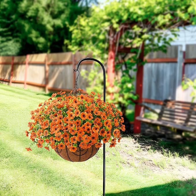 ZFProcess Artificial Faux Hanging Plants Flowers Basket for Fall Outdoor Decoration, Fake Silk Daisy in Planter Realistic UV Resistant Look Real for Porch Home Patio Balcony Yard(Orange)