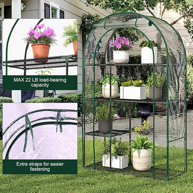 4-Tier Indoor/Outdoor Mini Greenhouse, 40" x 18" x 63" Portable Plant Starter for Herbs & Seedlings with Clear PE Cover, Tool-Free Assembly