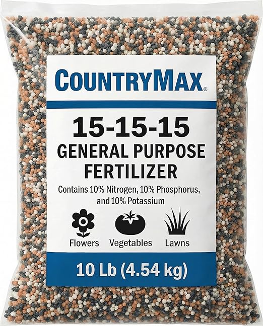 CountryMax 15-15-15 All Purpose Fertilizer, 10 lb Bag, Balanced Nutrition for Flowers & Vegetable Beds, Raised Gardens, Lawns & Grass, Supports Soil Health and Consistent Growth