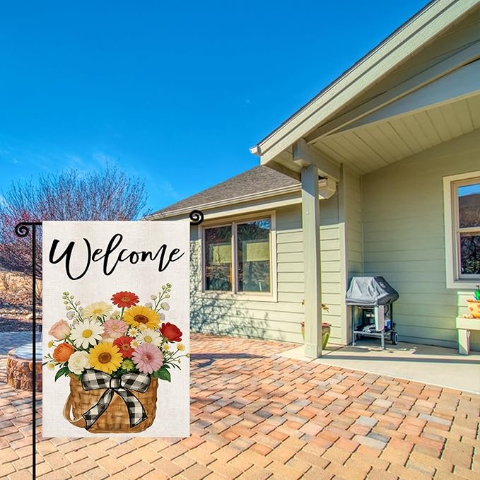 Spring Summer Floral Welcome Garden Flag 12x18 Inch Double Sided Welcome Spring Summer Lawn Farmhouse Holiday Outdoor Decoration