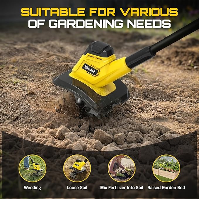 Cordless Garden Tiller Cultivator Compatible with Dewalt 20V MAX Battery, 360 RPM Electric Rototiller, 48 Steel Tines, 9.0" Tilling Width, 6.6" Depth, Rotary Tiller for Lawn/Gardening/Soil(Tool Only)
